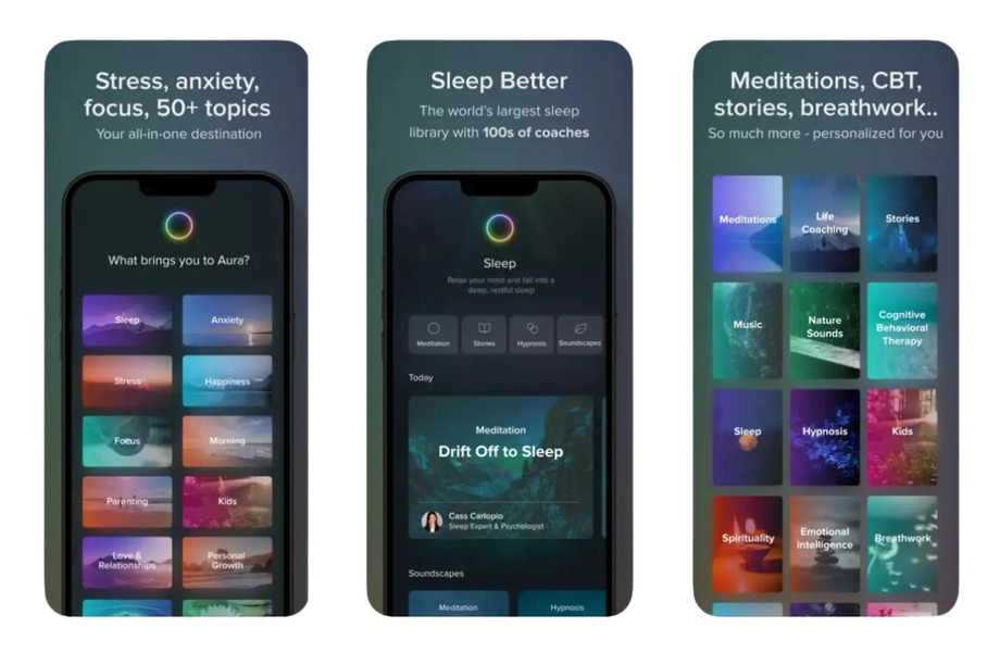 Aura meditation app screenshots 