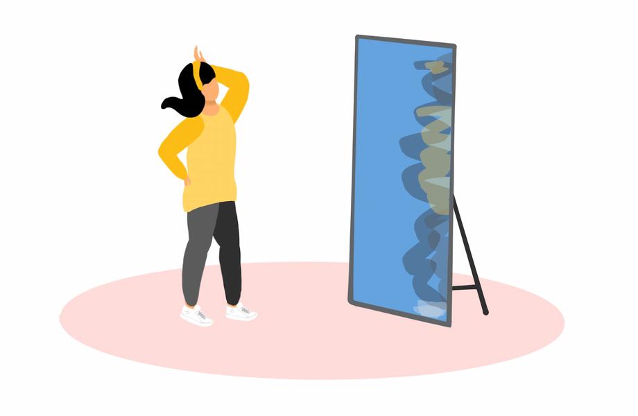 Illustration of person in front of a big mirror