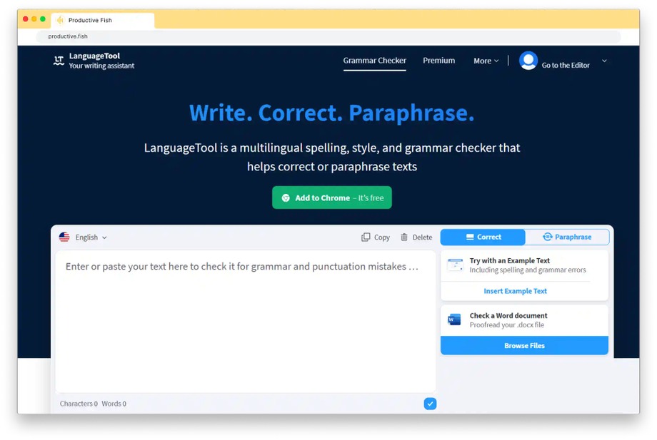 LanguageTool saves your time by correcting and paraphrasing your texts