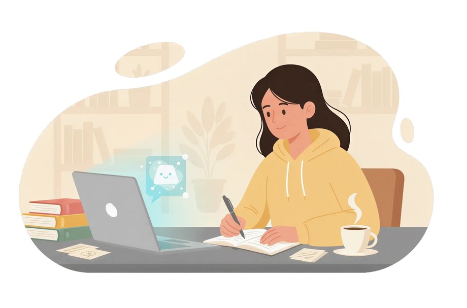 A student using AI tools on a laptop to study smarter