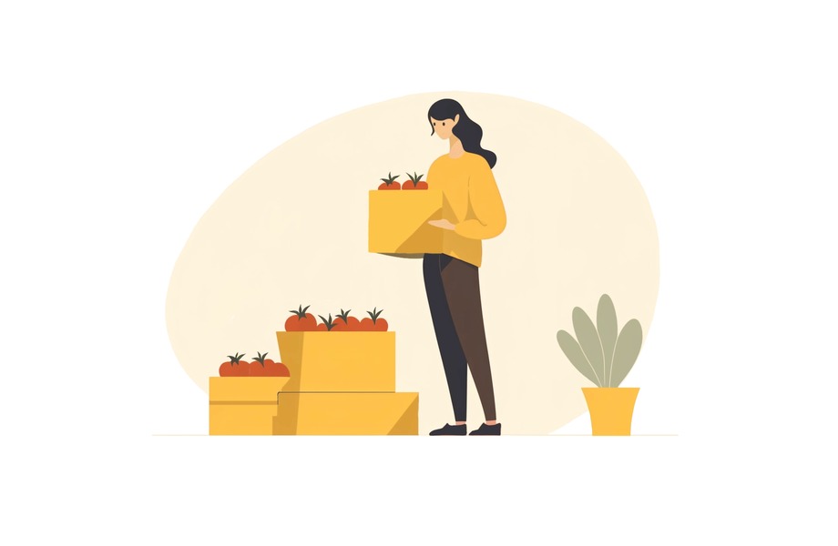 Girl is holding tomatoes and thinking of pomodoro technique app