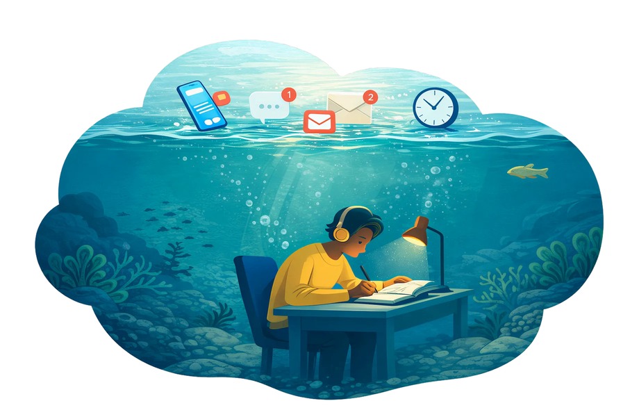 Illustration of a person practicing deep work