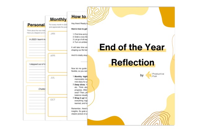Pages from the Productive Fish year reflection worksheet