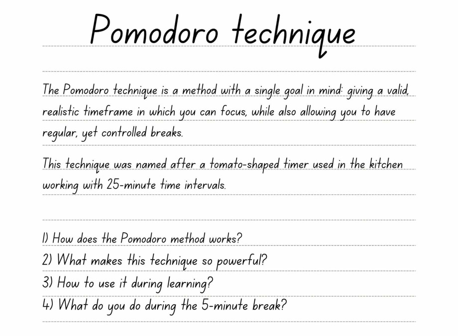 Feynman technique example on Pomodoro technique