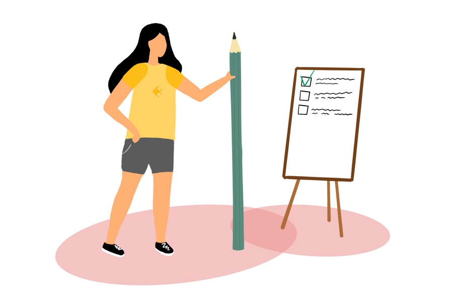 Illustration of person with a pencil and the checklist