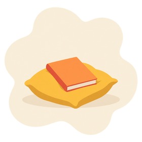 Flat illustration of a book resting on a pillow, showing a habit cue placed physically in your path