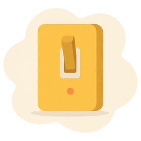 Flat illustration of a light switch flipped on, symbolizing how an if-then habit cue triggers action automatically