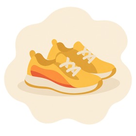 Flat illustration of a pair of yellow running shoes, an example of a habit stacked onto a daily anchor