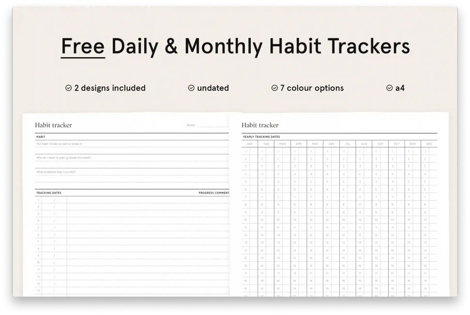 A free printable habit tracker template