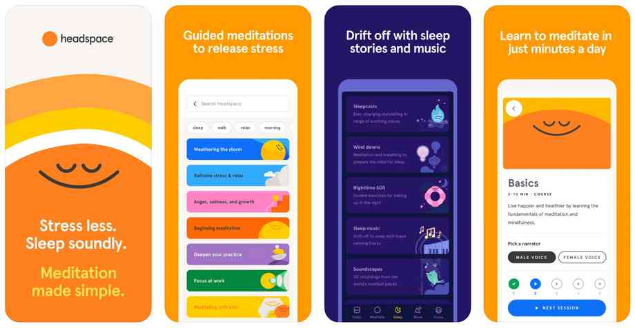 Headspace application screenshoots