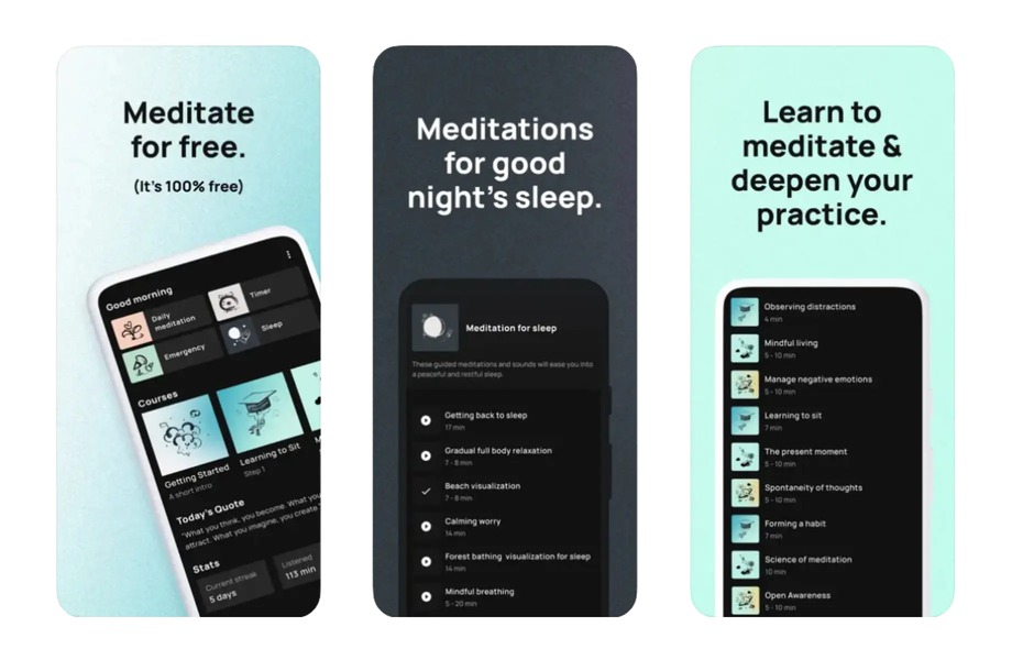 Medito meditation app screenshots 
