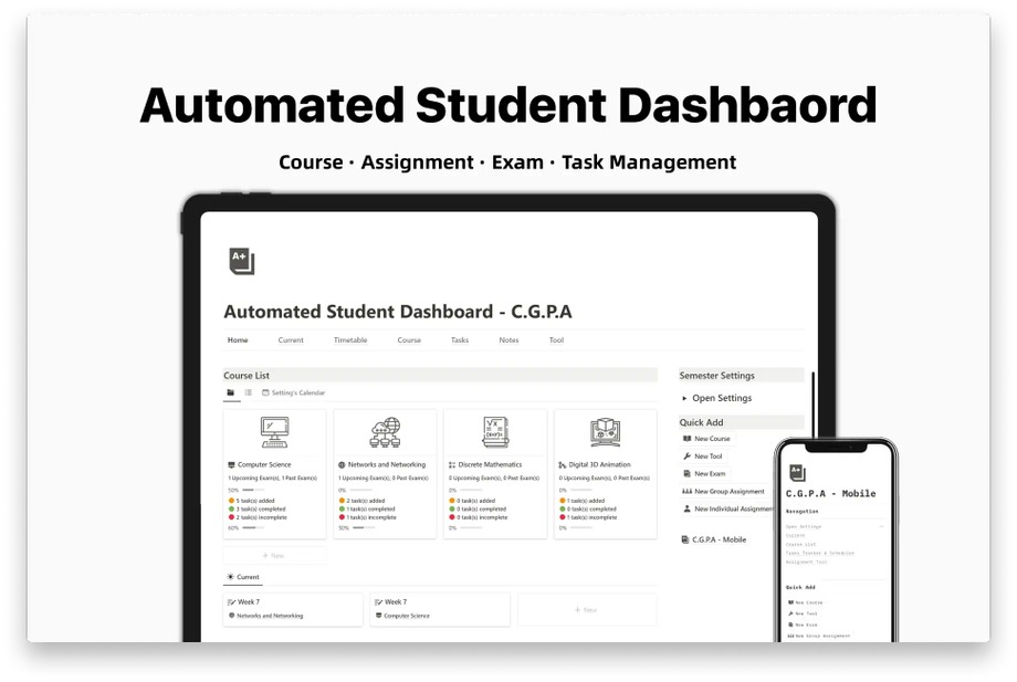 Automated Student Dashboard Notion template by HeyAlbert