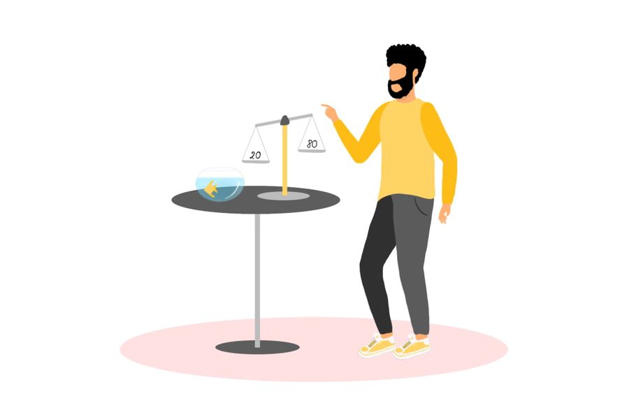 Illustration of person in front of a table with wages