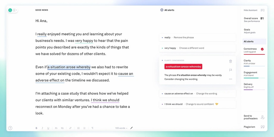 Grammarly productivity app interface