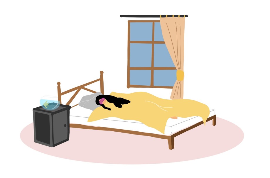 Illustration of person sleeping at night