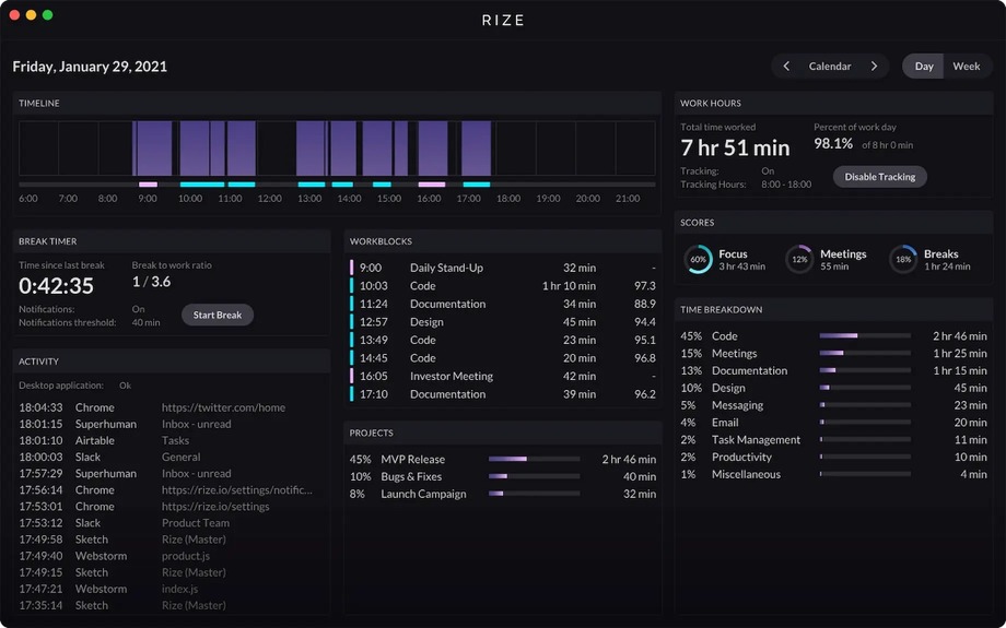 Rize is a desktop time tracking software