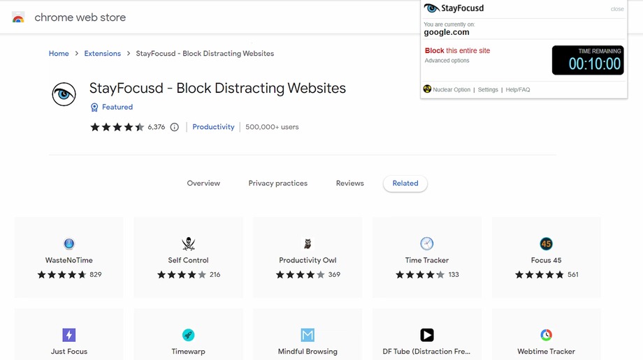 Stayfocusd block site extension