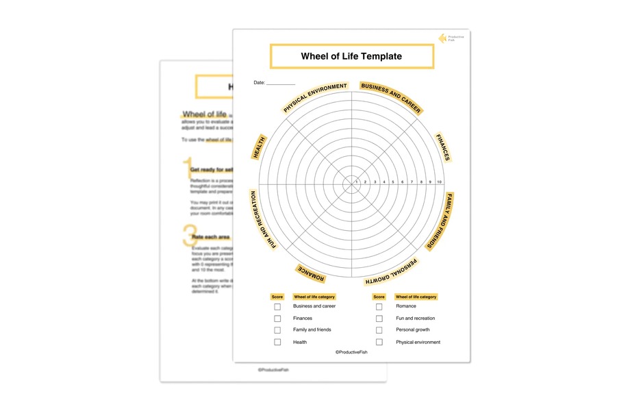 Life Balance Wheel template created by Productivity Fish